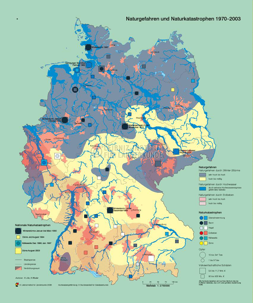 Naturgefahren Und Naturkatastrophen 1970 03 Nationalatlas Archiv