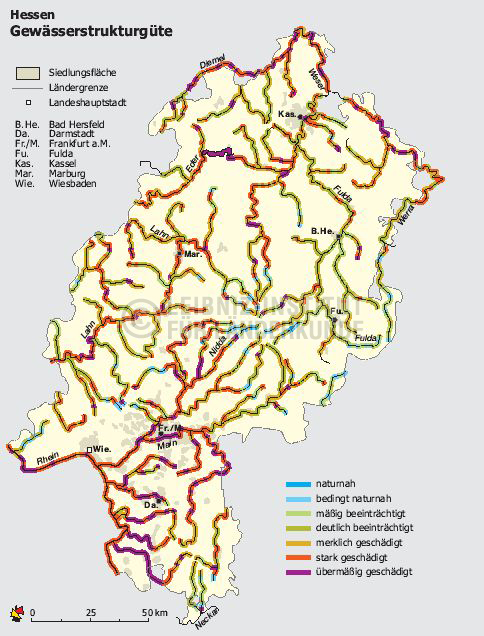 Gewässerstrukturgüte. Hessen 2000 | Nationalatlas - Archiv