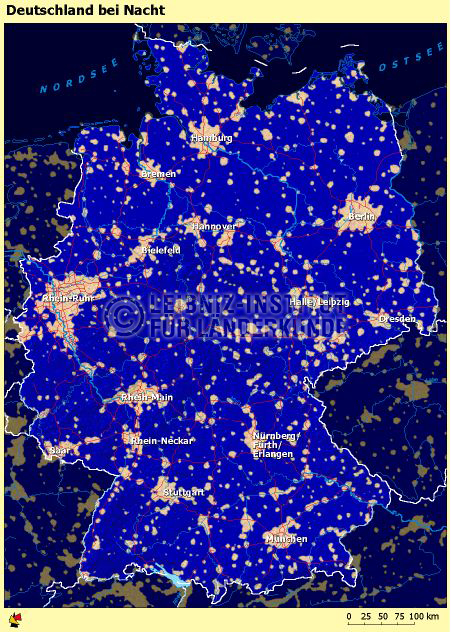 Deutschland bei Nacht. 2001 | Nationalatlas - Archiv